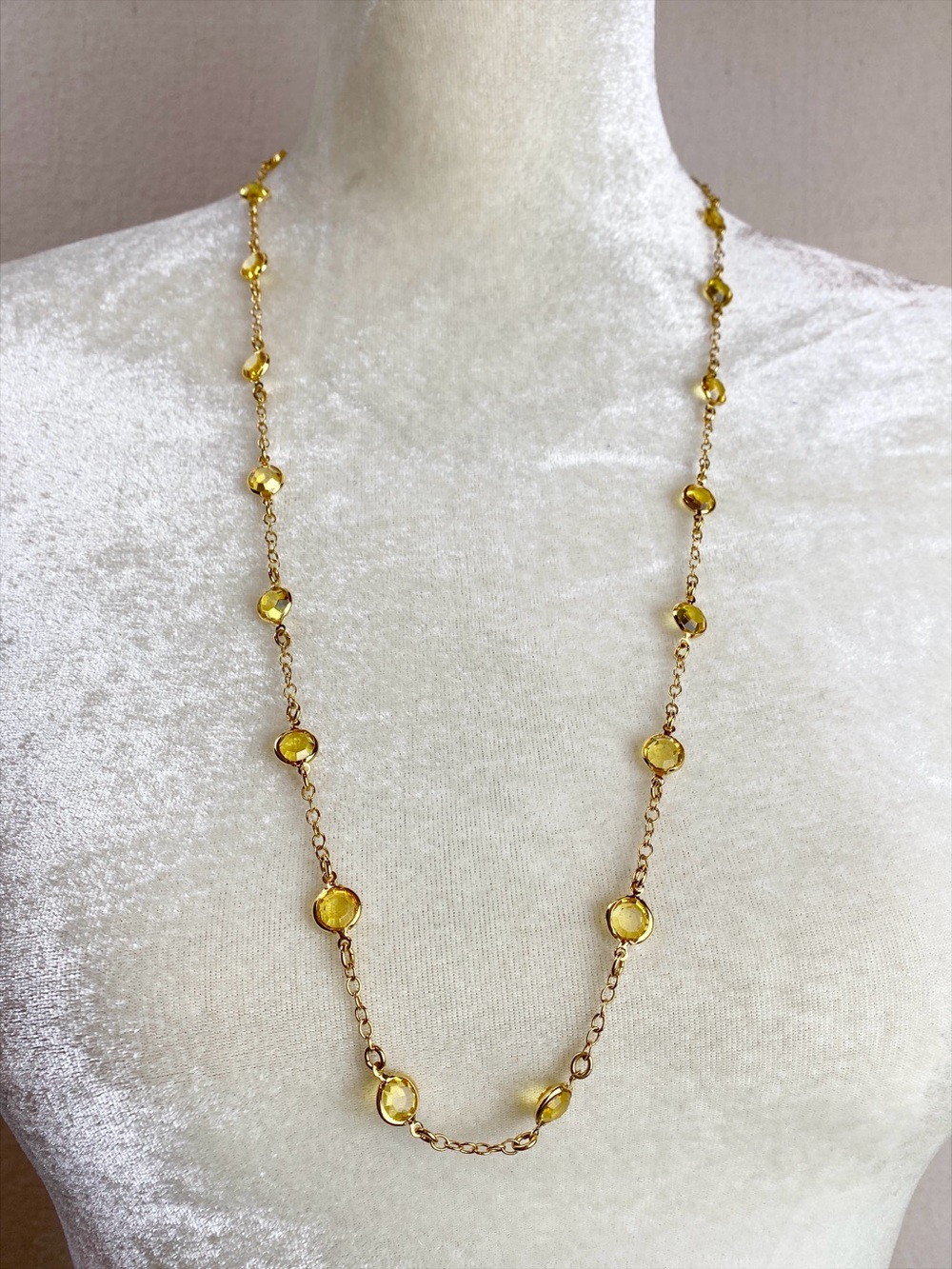 J CREW Station Necklace Gold tone Yellow Gems